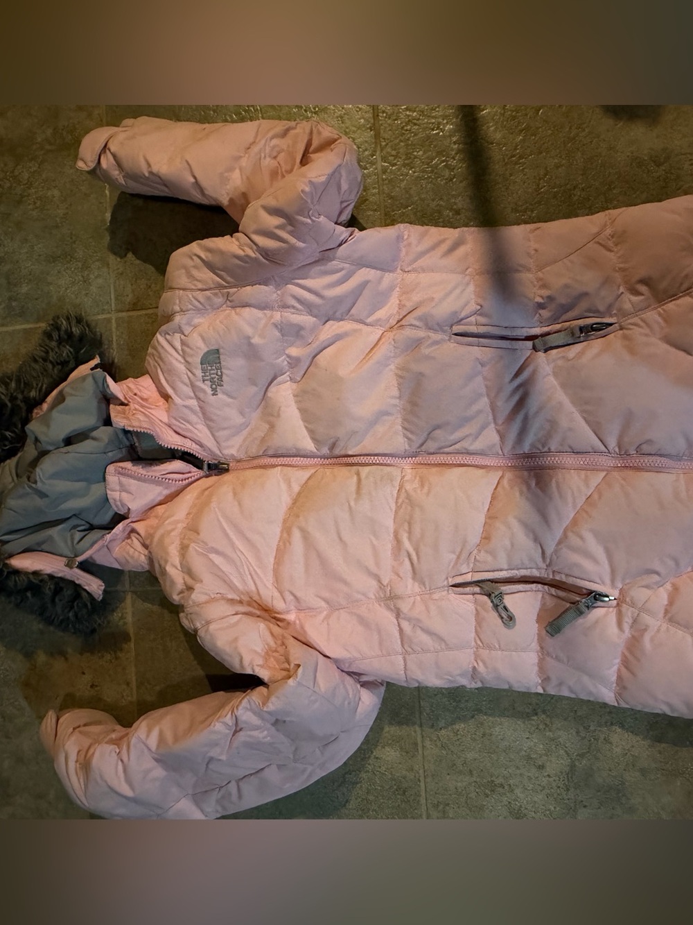 The North Face Kids Light Pink Hooded Puffer One-Piece